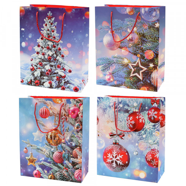Papier Tragetasche Weihnachts Motive mit Glitter 4-fach sort. 30 x 12 x 40 cm im Set