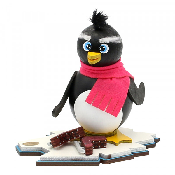 Holz Räucher-Pinguin, hochwertig, Elli die Schlittschuhfahrerin 15 x 12 x 13 cm