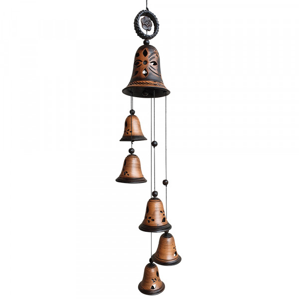 Keramik Glockengehänge mit 1 große und 5 kleinen Glocken 13 x 13 x 64 cm