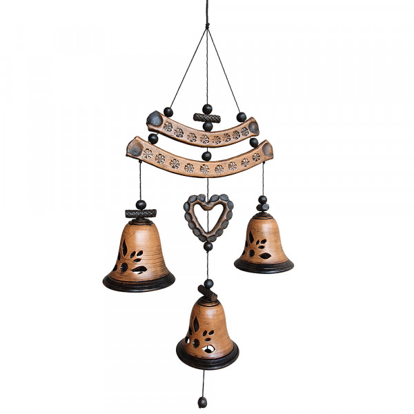 Keramik Glockengehänge mit 3 Glocken & Herz 17 x 7 x 30 cm