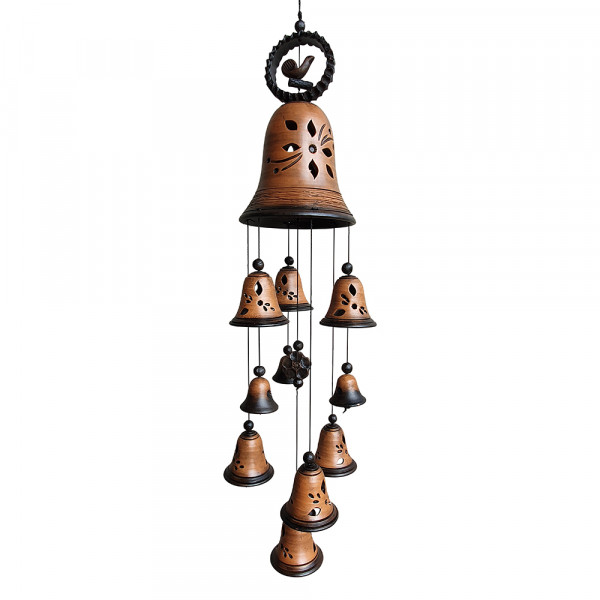 Keramik Glockengehänge mit 1 große und 10 kleinen Glocken 57 cm