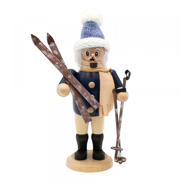 Holz Räuchermann, hochwertig, Christian der Skifahrer mit Strickmütze 15 x 9 x 22 cm