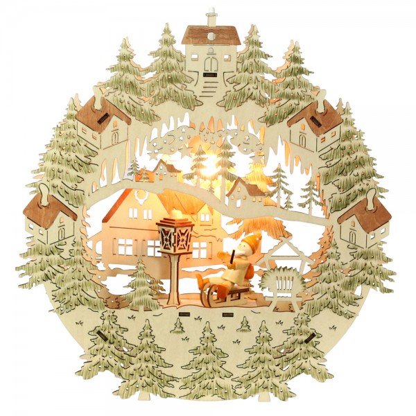 Holz Fensterbild Weihnachtsmann auf Schlitten beleuchtet, (Laserholz), braun/grün 29 x 6 x 31 cm 230 V Kabel, E14
