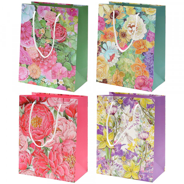 Papier Tragetasche Blumen Motive mit Glitter 4-fach sort. 31 x 12 x 44 cm im Set